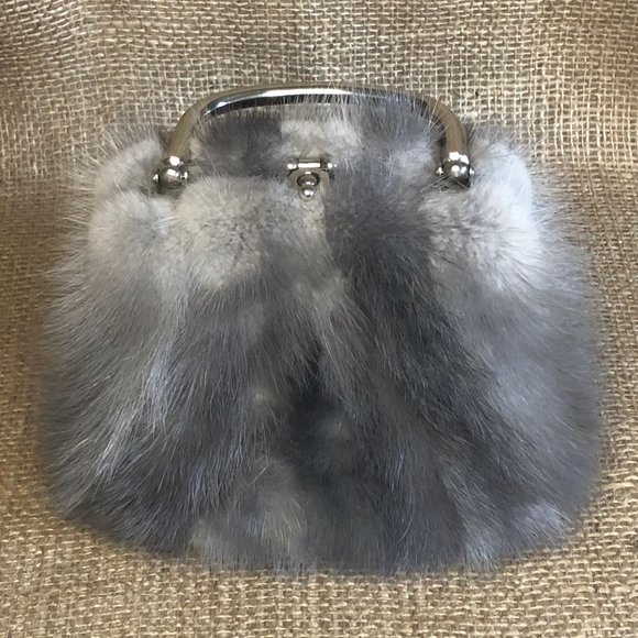 Genuine Grey Mink Fur Hand Bag - Purse - Picture 3 of 8